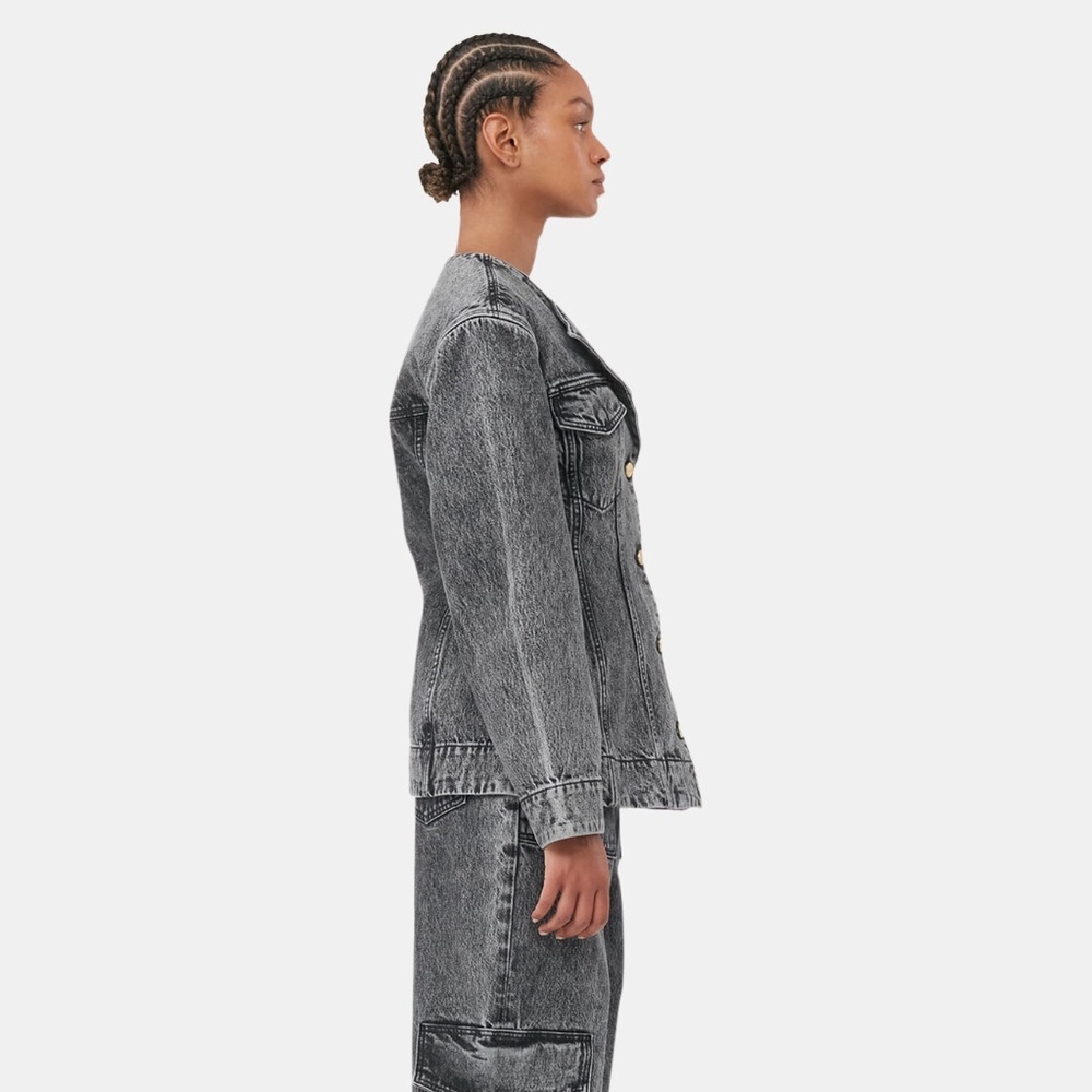 ganni | snow washed denim fitted blazer | hourglass | jean | size: us 22 - Picture 6 of 9
